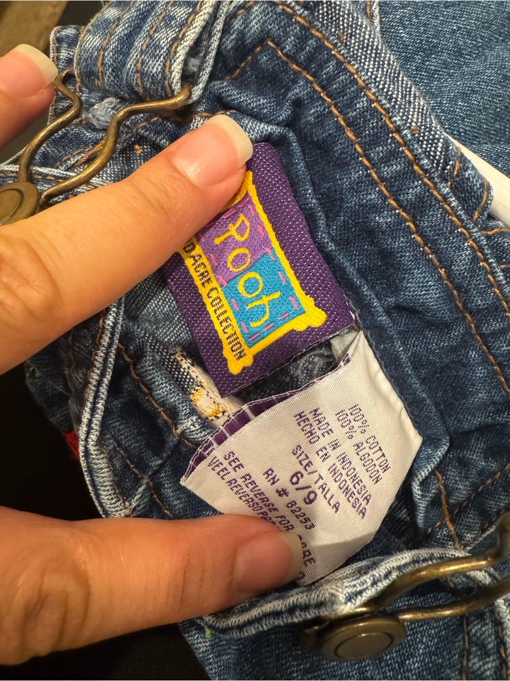 Embroidered Winnie the Pooh Denim Kids Overalls - Blue - Picture 3 of 3